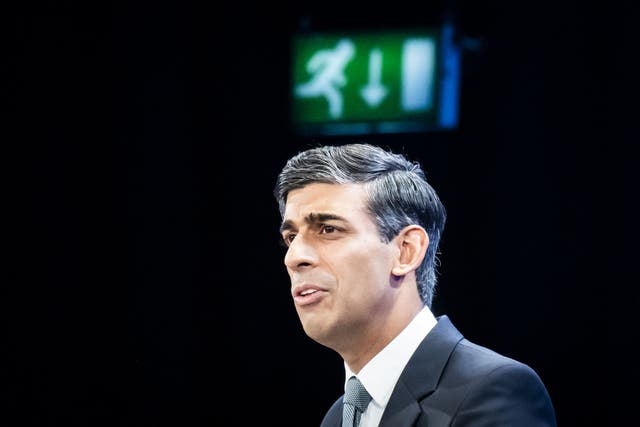 Prime Minister Rishi Sunak delivers his keynote speech at the Conservative Party conference (Danny Lawson/PA)
