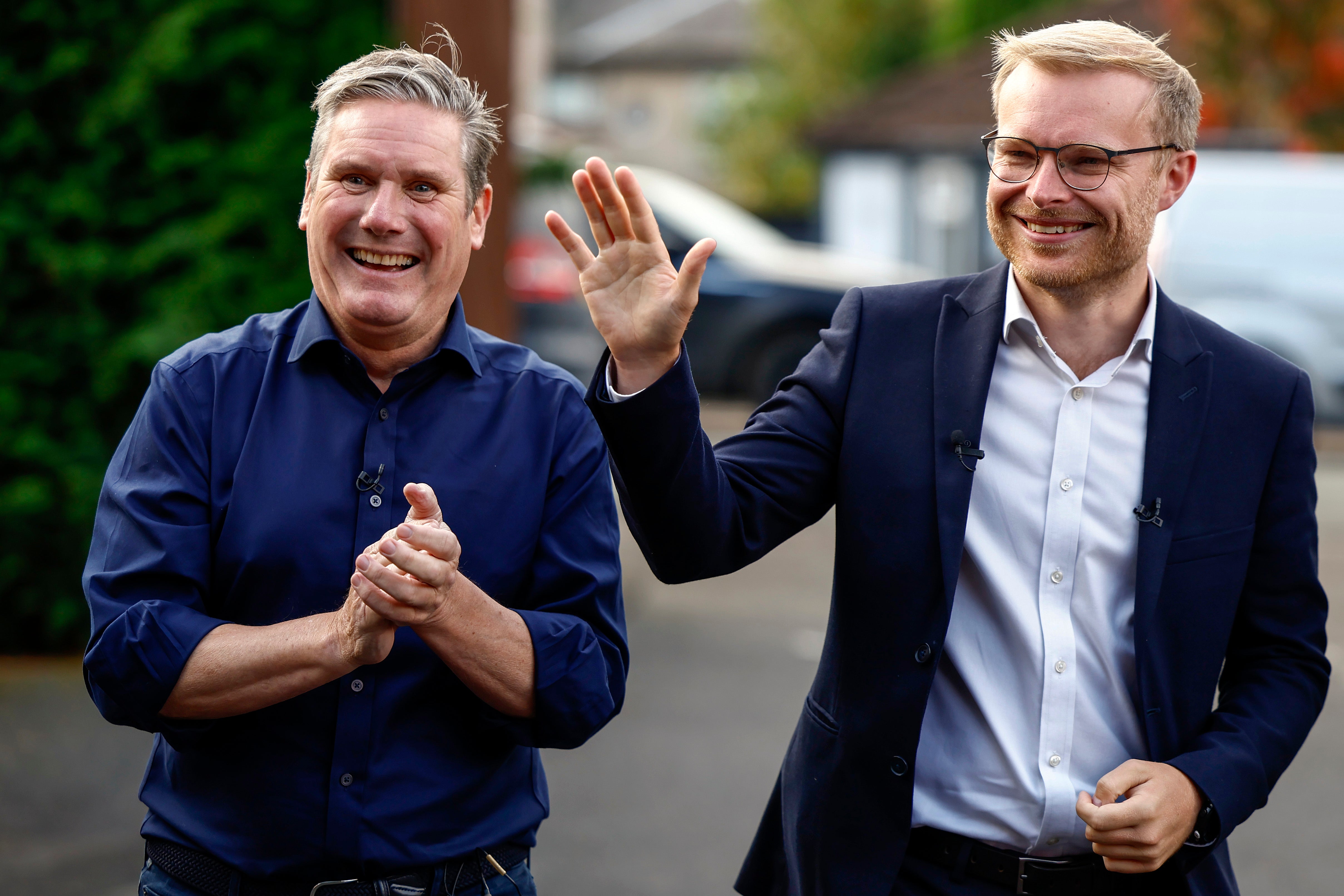 Keir Starmer was buoyed by recent byelection win in Rutherglen, where Labour’s Michael Shanks (r) triumphed over SNP