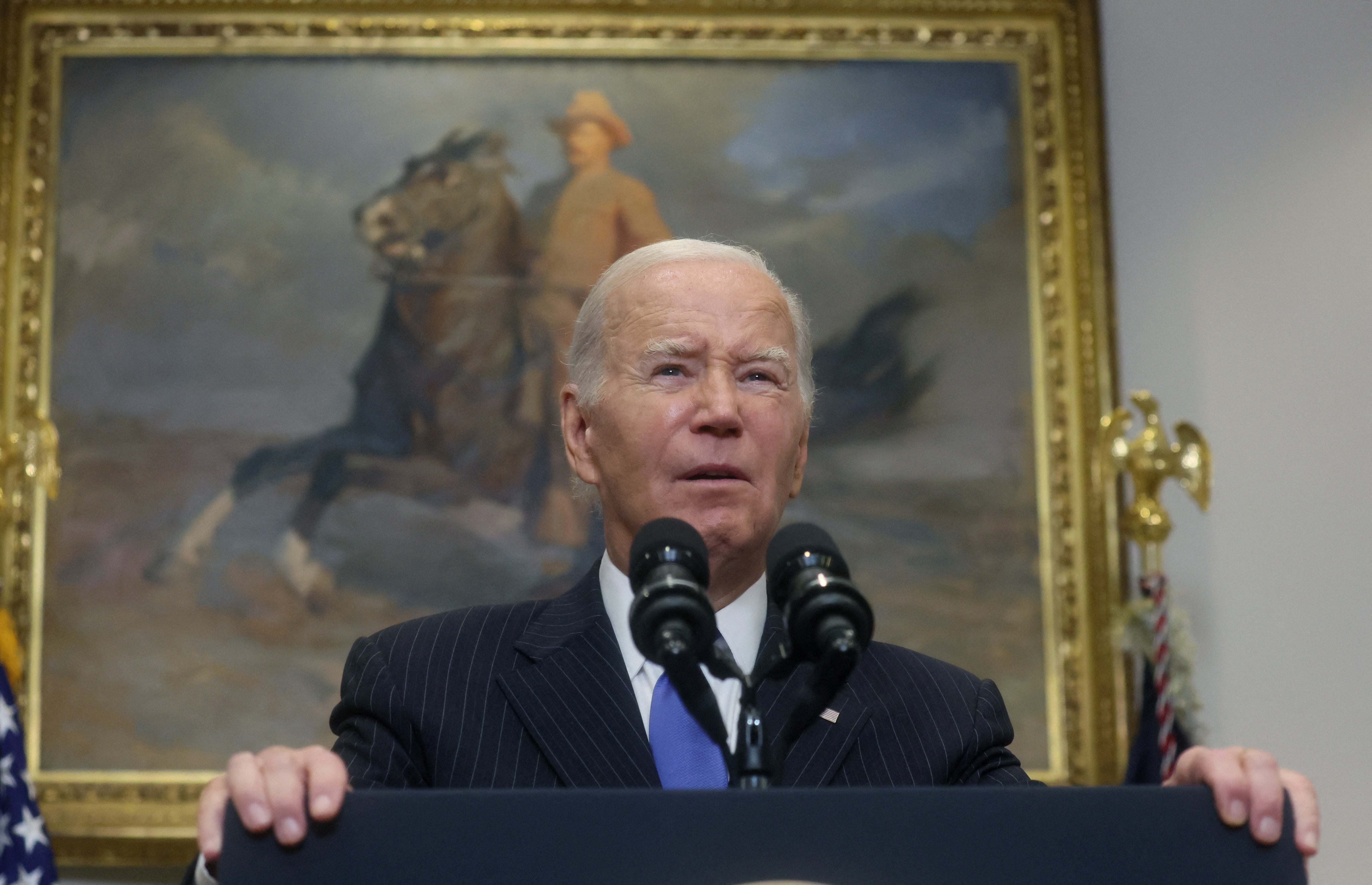 <p>U.S. President Joe Biden speaks about the September Jobs Report and National Manufacturing Day in the Roosevelt room at the White House in Washington, U.S., October 6, 2023. REUTERS/Leah Millis</p>