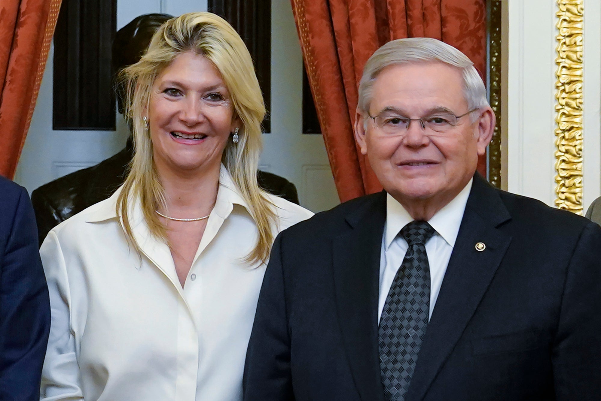 Nadine Menendez, left, appears with her husband Senator Bob Menendez in 2022