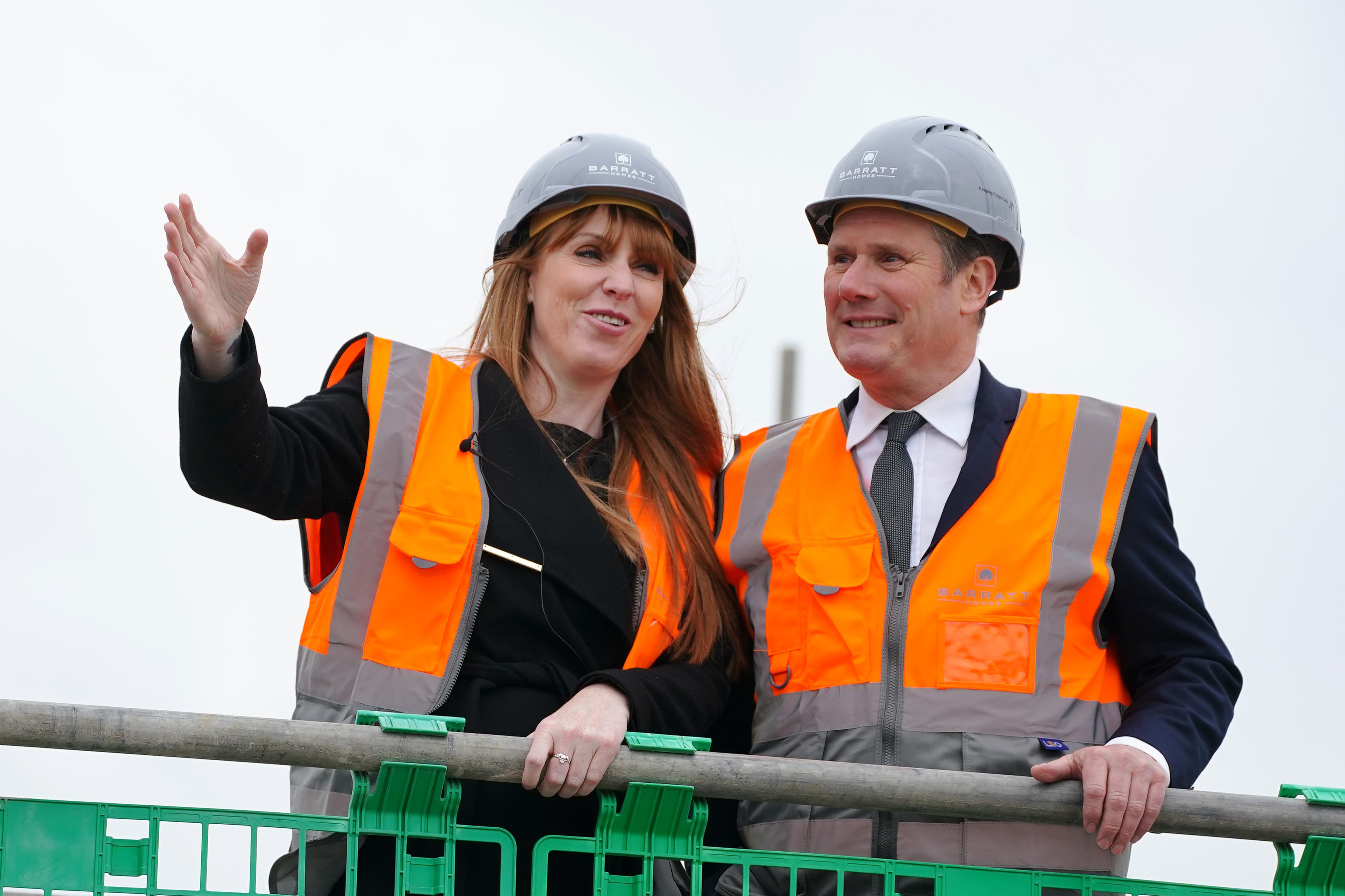 Labour leader Sir Keir Starmer and deputy leader Angela Rayner during a visit to a housing development in South Ribble in Lancashire, to tour the site and meet staff. Picture date: Thursday April 27, 2023.