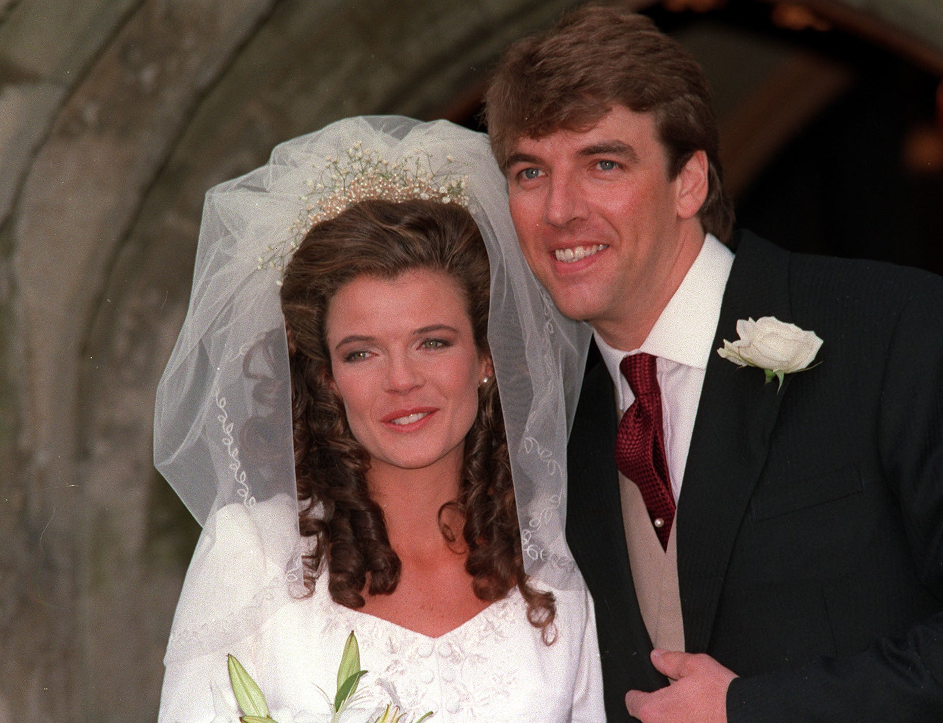 Annabel Croft with her late husband Mel Coleman at their wedding at St. Martins Church in Kent in 1993