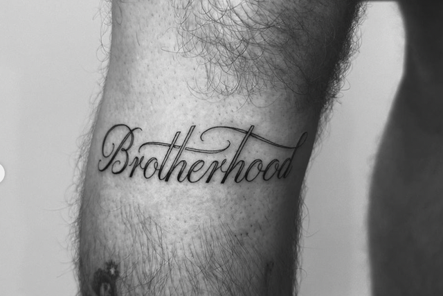 <p>Brooklyn Beckham’s ‘Brotherhood’ tattoo, which he had done with Romeo and Cruz </p>