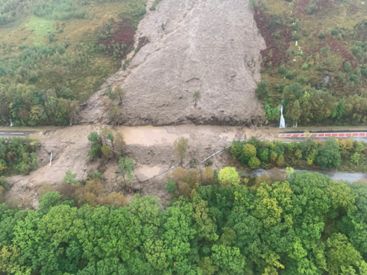 Torrential rain causes huge landslips in Scotland as drivers airlifted from cars