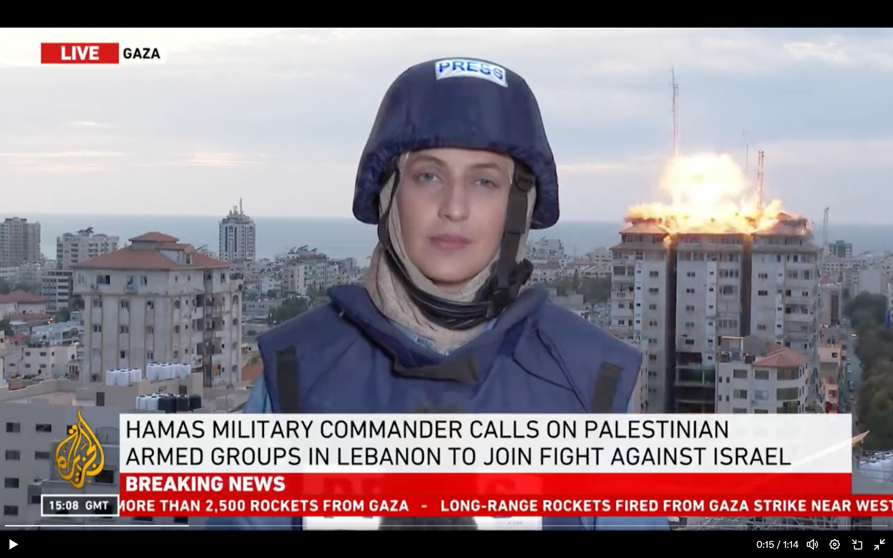 Dramatic moment a missile strikes behind a reporter in Gaza