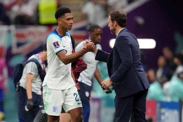England’s Jude Bellingham with manager Gareth Southgate (Nick Potts/PA)