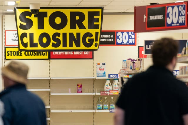 Empty shelves inside Wilko in Brownhills near Walsall, one of the first Wilko stores to close (Joe Giddens/PA)