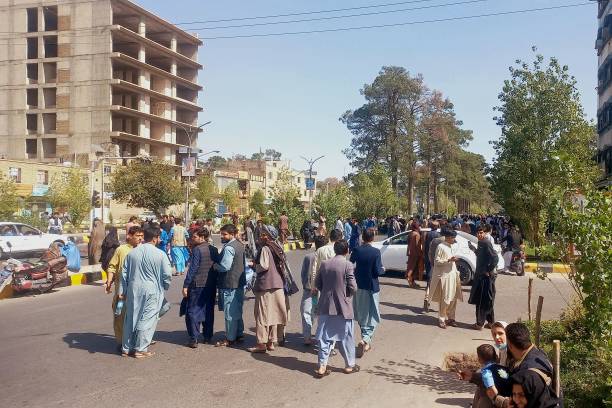 People gather on the streets in Herat after the earthquake