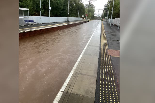 <p>Scottish train stations left submerged underwater following mass floods</p>