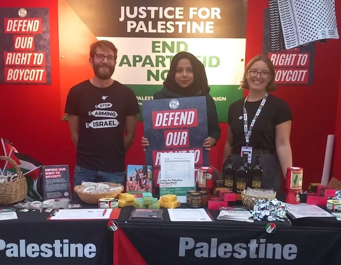 Apsana Begum MP at the Palestinian Solidarity Campaign stand at the Labour conference