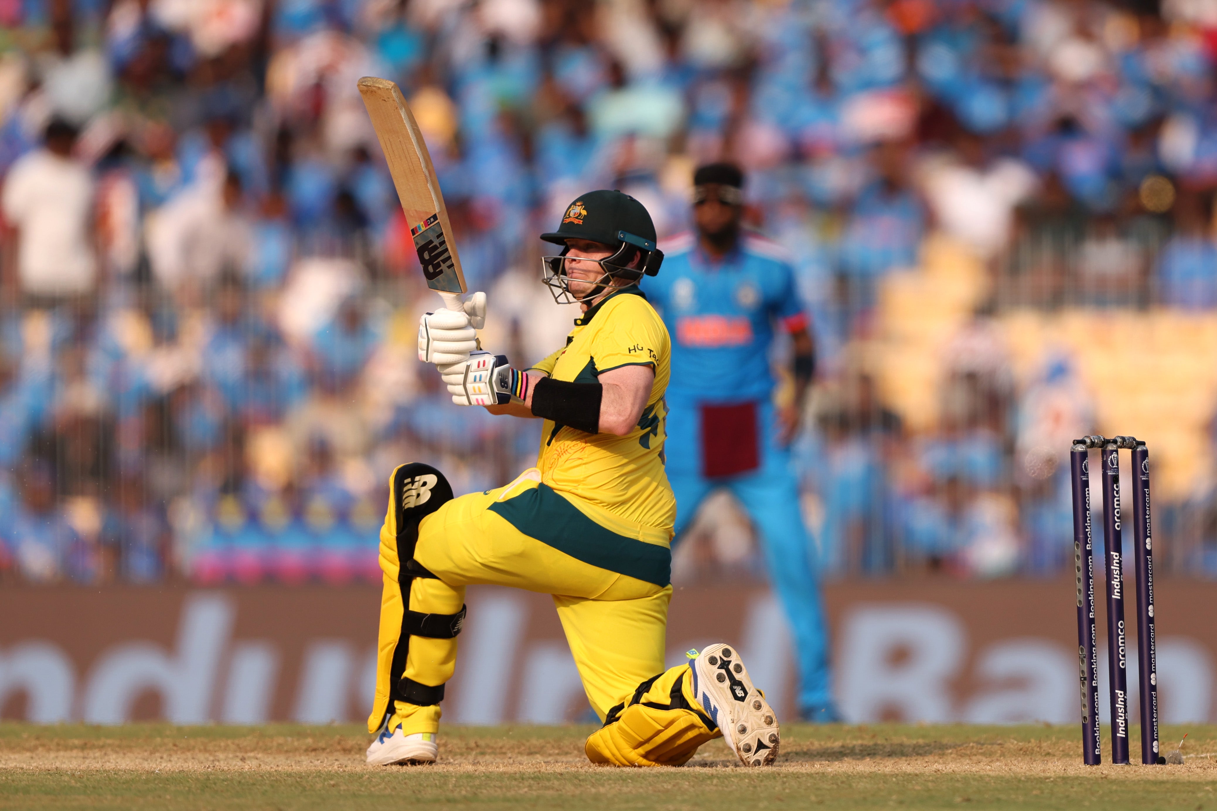 Steve Smith bats against India