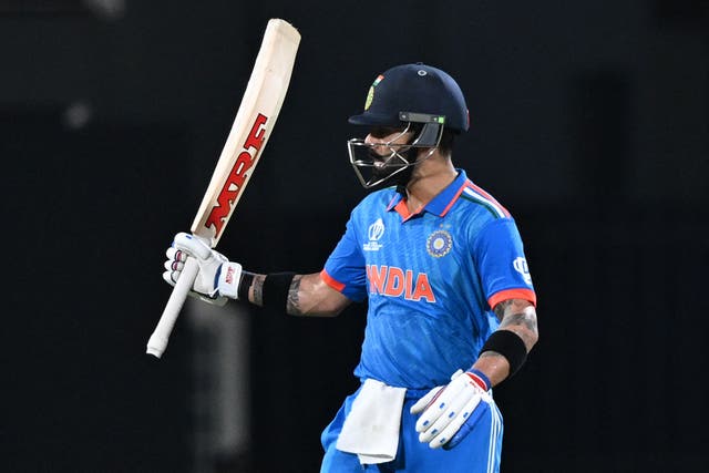 <p>Kohli celebrates his 50 in India’s World Cup opener against Australia </p>