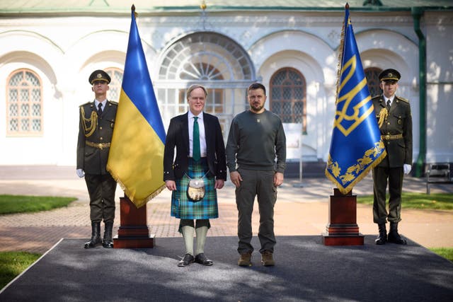 The UK’s new ambassador for Ukraine Martin Harris wearing a kilt for his first meeting with President Vlodymyr Zelensky (Office of the President of Ukraine)