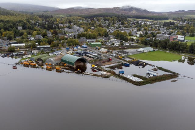 The River Spey in flood at Kingussie near Aviemore (Jane Barlow/PA)