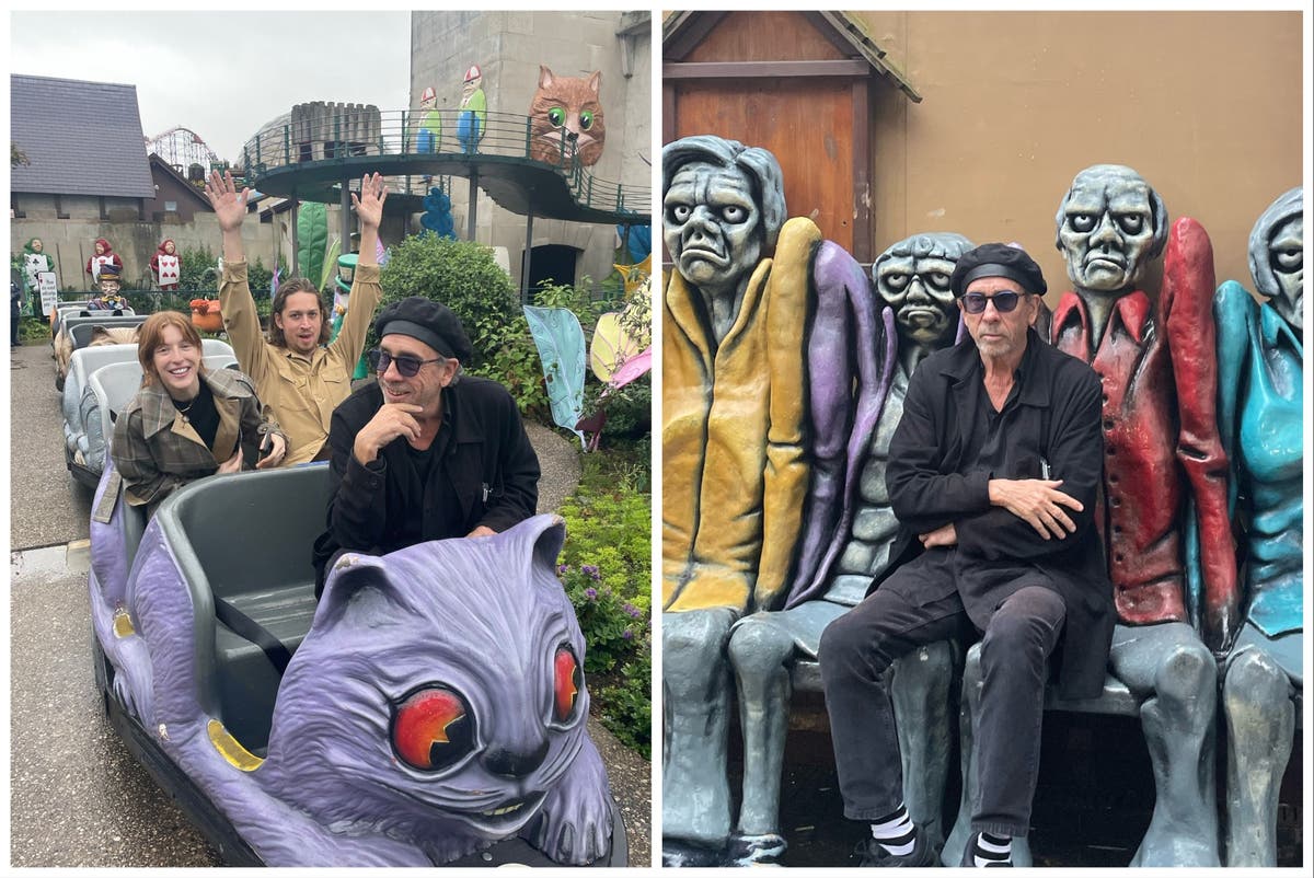 Tim Burton pictured on Alice in Wonderland ride at Blackpool Pleasure Beach