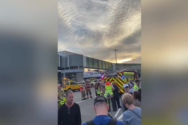 <p>British Airways plane passengers evacuated at Heathrow Airport after four fall ill.</p>