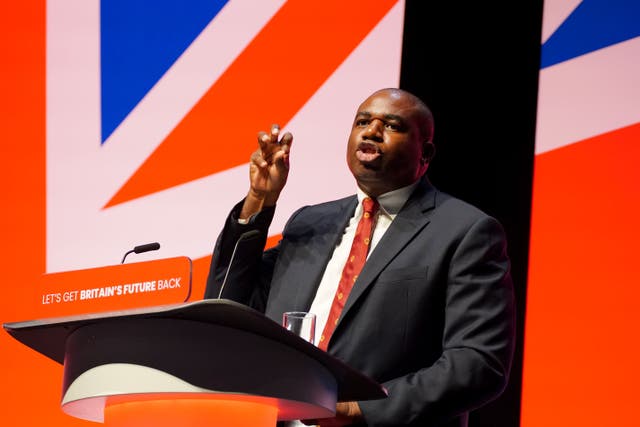 Shadow foreign secretary David Lammy speaks during the Labour Party conference in Liverpool (Peter Byrne/PA)