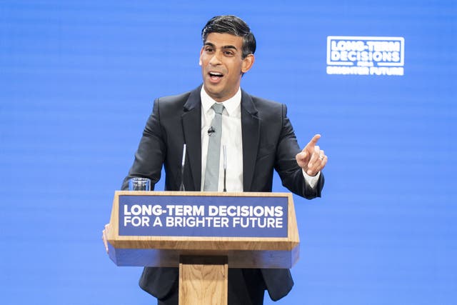 Prime Minister Rishi Sunak told the Conservative Party Conference they should not be ‘bullied into believing that people can be any sex they want to be’ (Danny Lawson/PA)