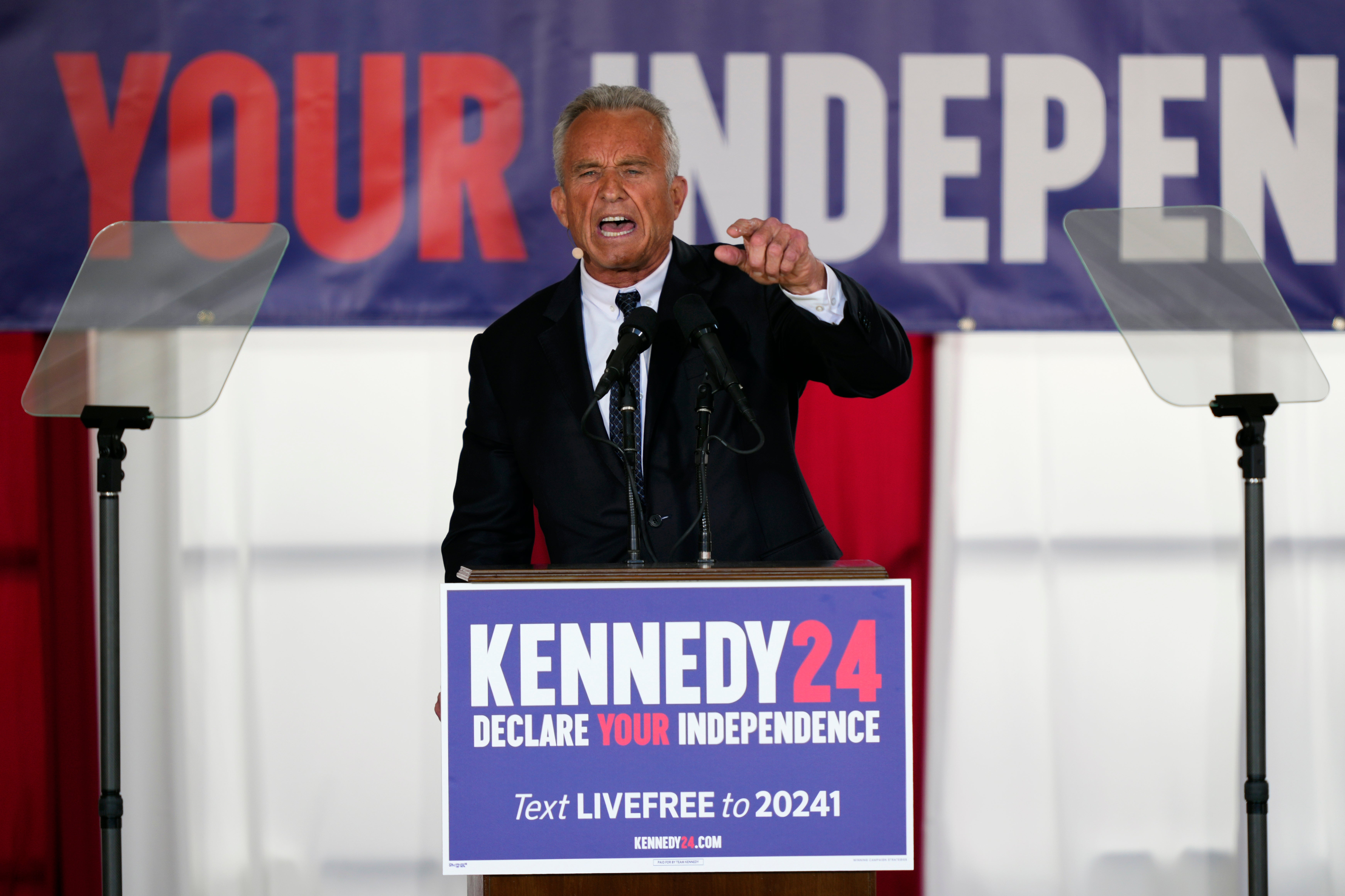 Presidential candidate Robert F Kennedy, Jr. speaks during a campaign event at Independence Mall, on 9 October