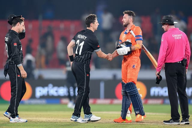 <p>New Zealand beat The Netherlands in the Cricket World Cup</p>