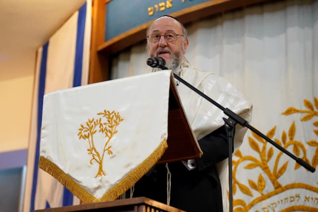 Chief Rabbi Sir Ephraim Mirvis said Britain’s Jewish community shares Israel’s pain (Lucy North/PA)