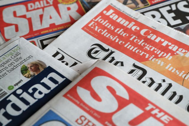 A collection of British newspapers (Peter Byrne/PA)