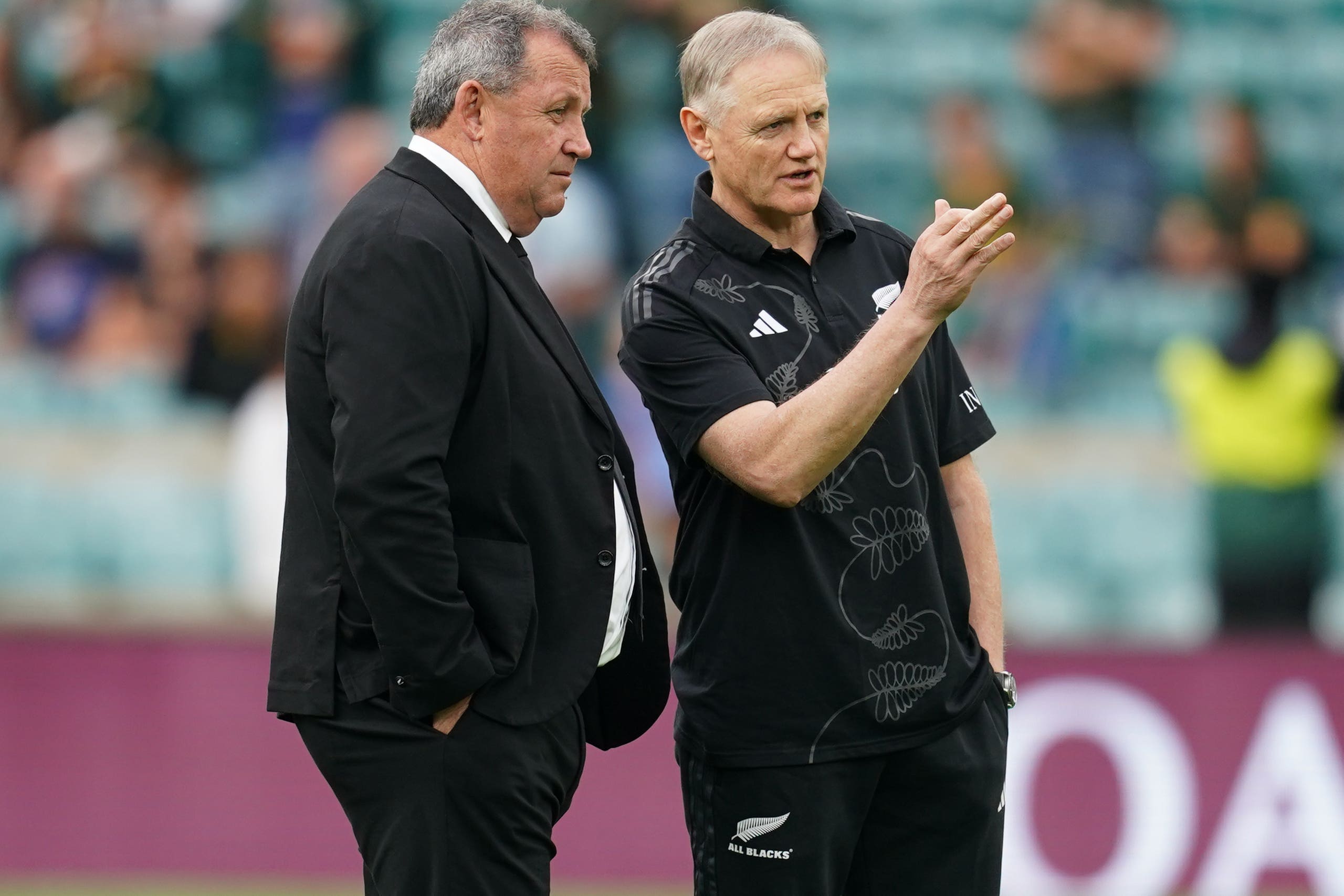 Joe Schmidt, right, is helping New Zealand head coach Ian Foster plot Ireland’s downfall (Adam Davy/PA)