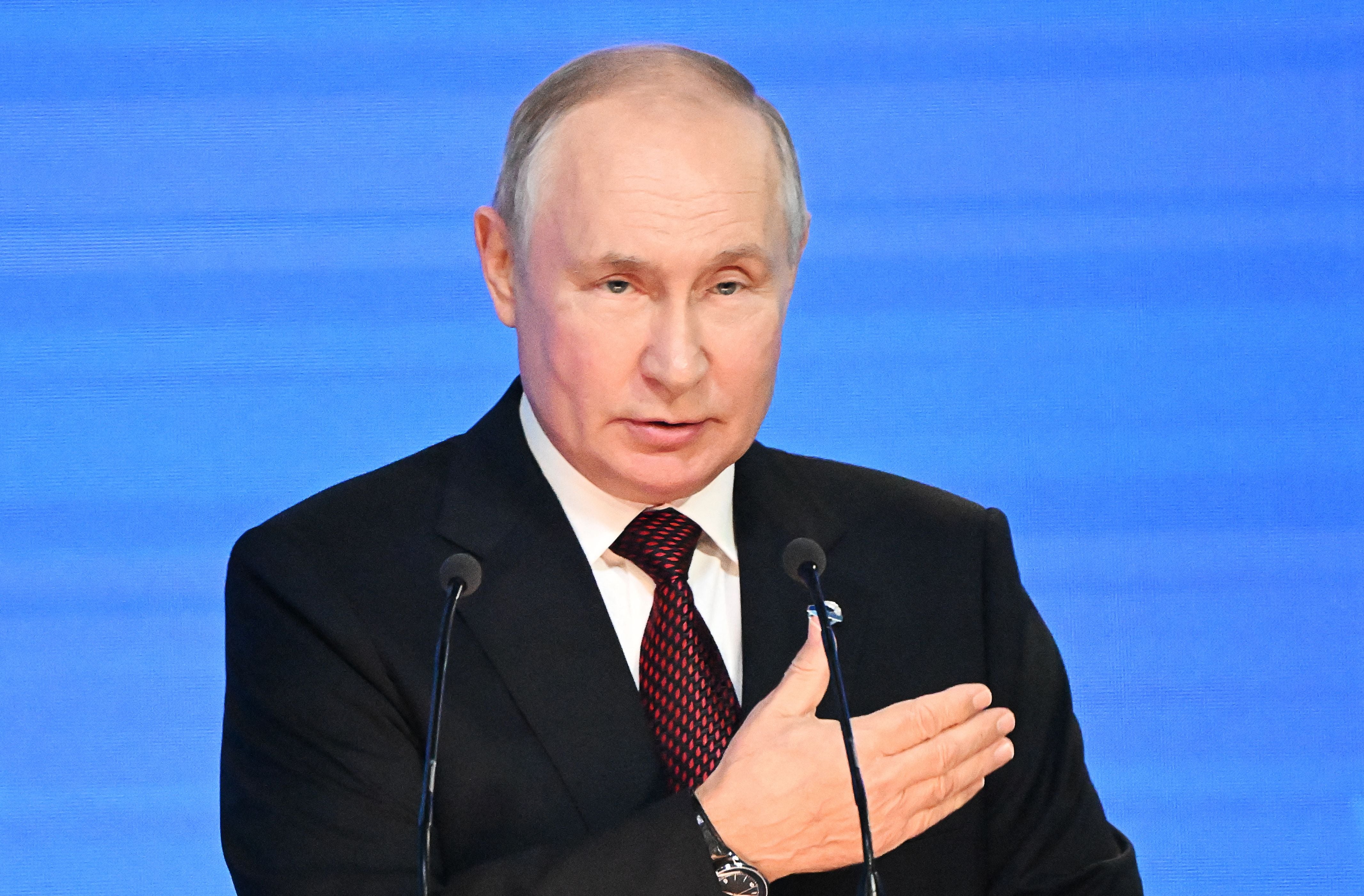 Russian president Vladimir Putin addressing the plenary session of the Valdai Discussion Club forum in Sochi