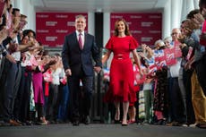Protester throws glitter at UK Labour Party leader as he makes a speech vowing national renewal