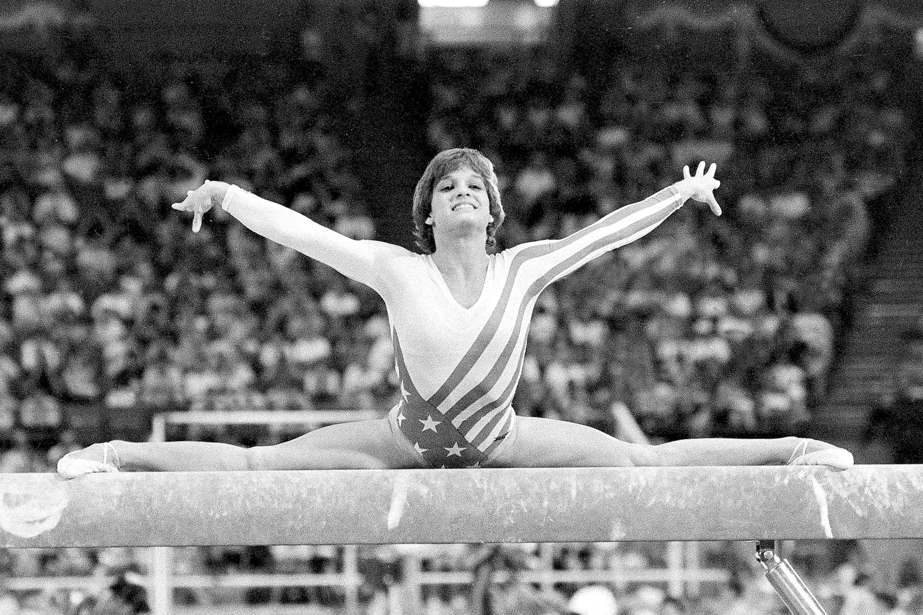 Mary Lou Retton, of the United States, performs on the balance beam during the women's gymnastics individual all-around finals at the Summer Olympics on Aug. 3, 1984