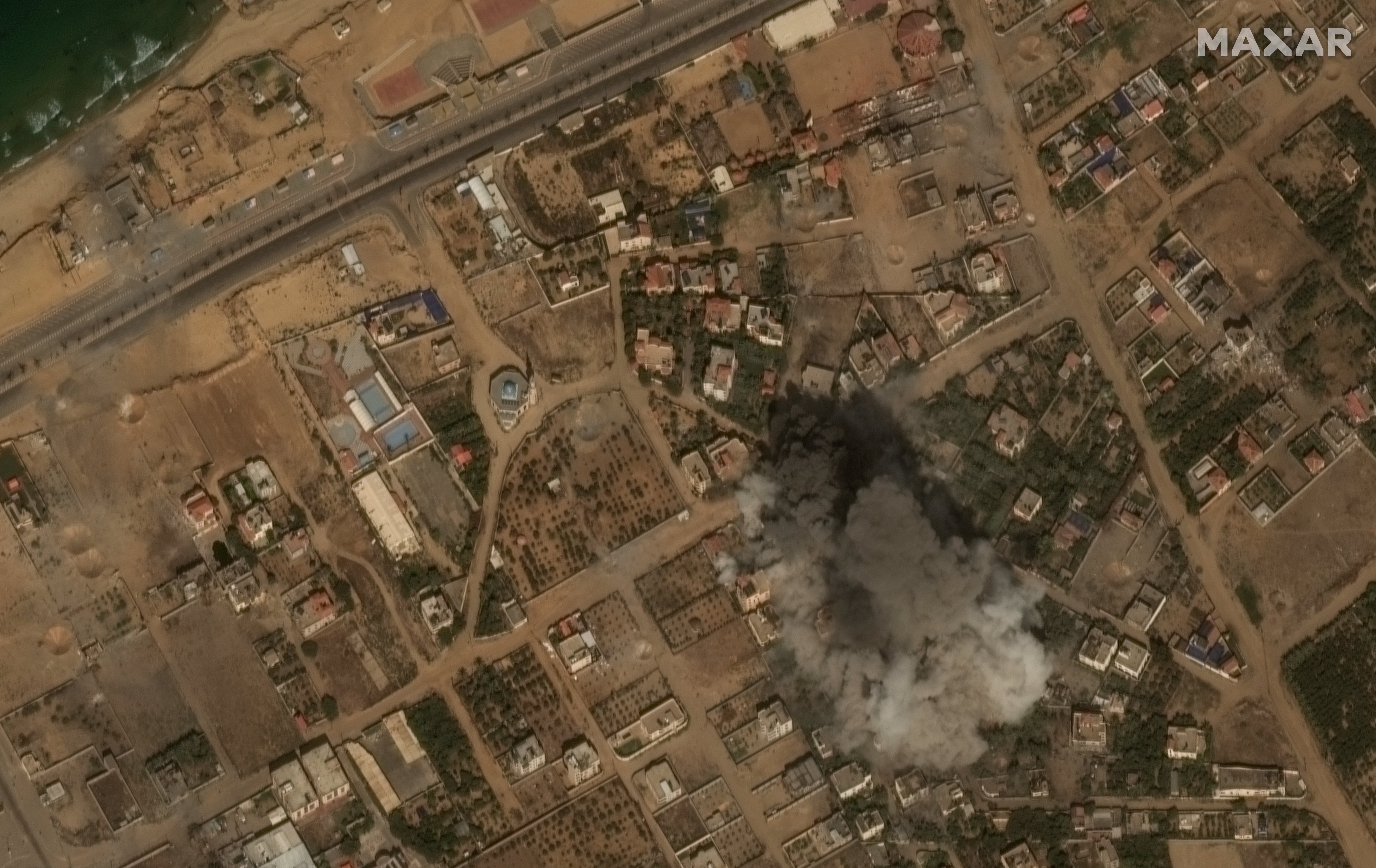 Aerial image shows an airstrike over the Gaza Strip