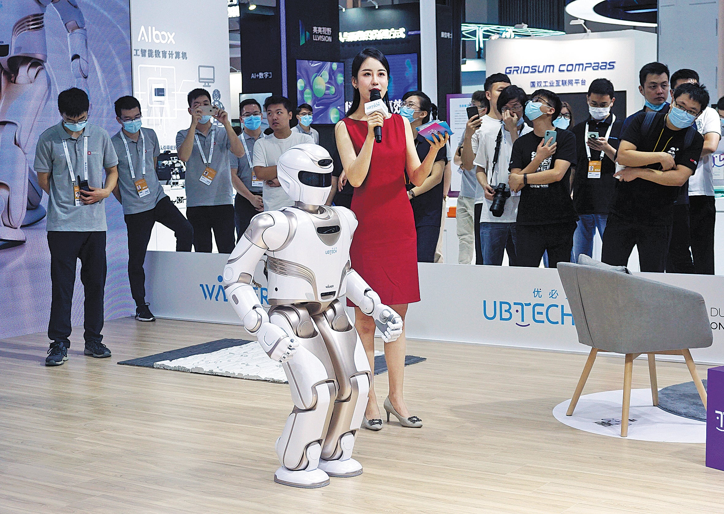 A Walker X robot made by UBTech Robotics is displayed at an expo in Shanghai