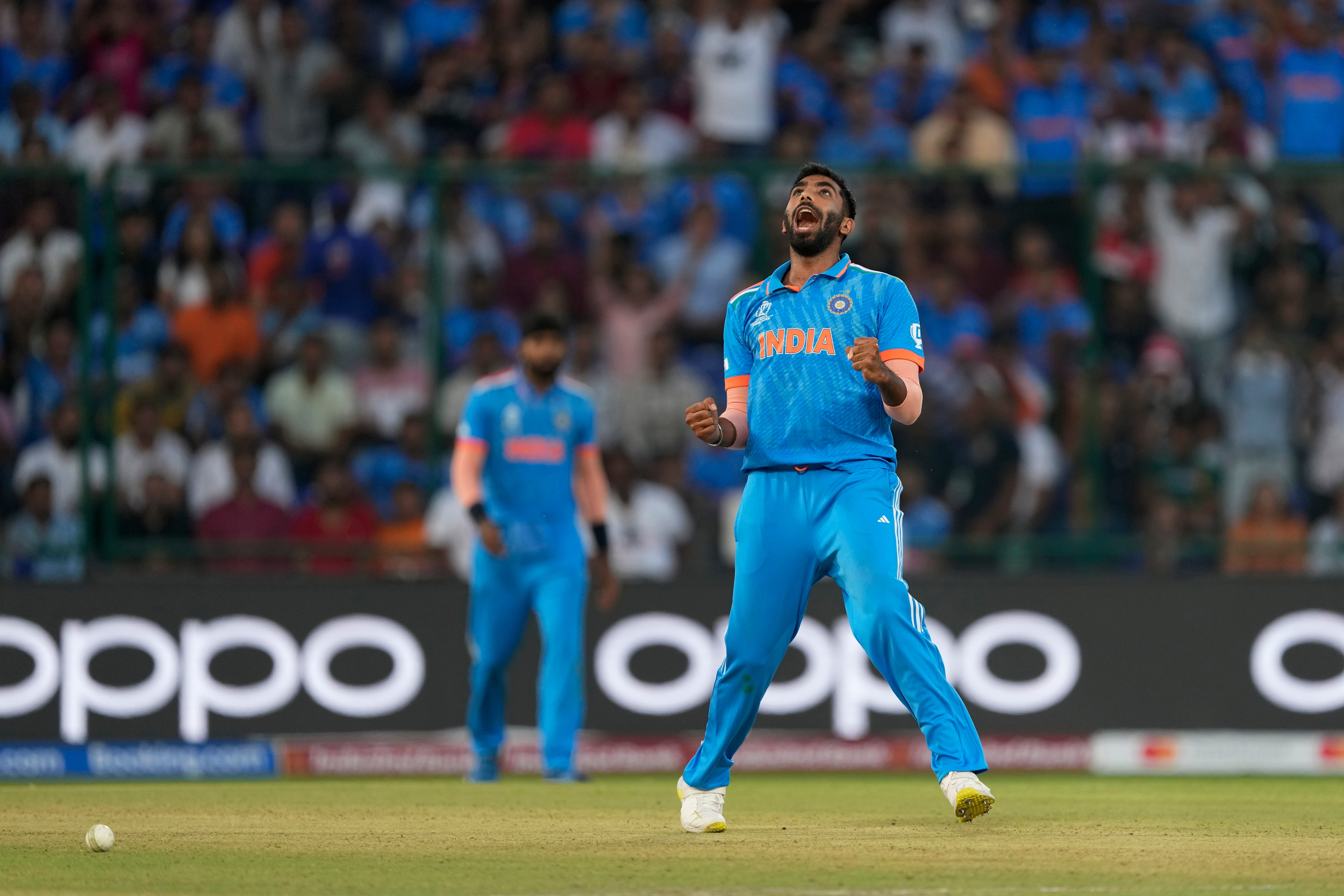 Bumrah celebrates the wicket of Mohammad Nabi