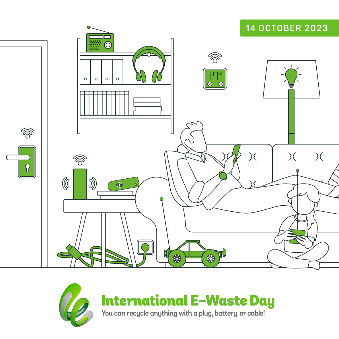 A poster promoting what electronic products can be recycled for e-waste day on 14 October
