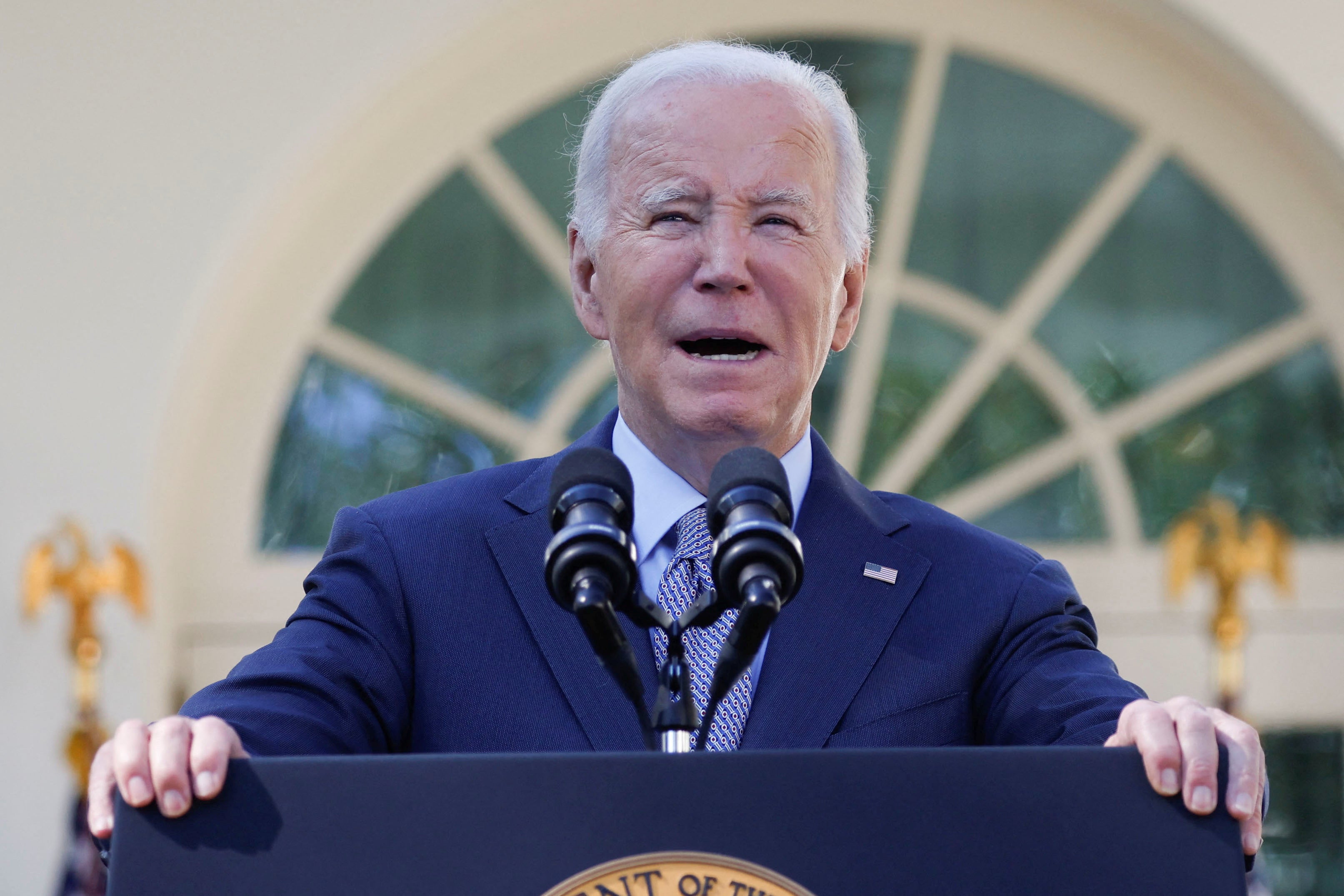 U.S. President Joe Biden delivers remarks on his efforts to curb so-called junk fees, from the Rose Garden at the White House in Washington, U.S., October 11, 2023. REUTERS/Jonathan Ernst