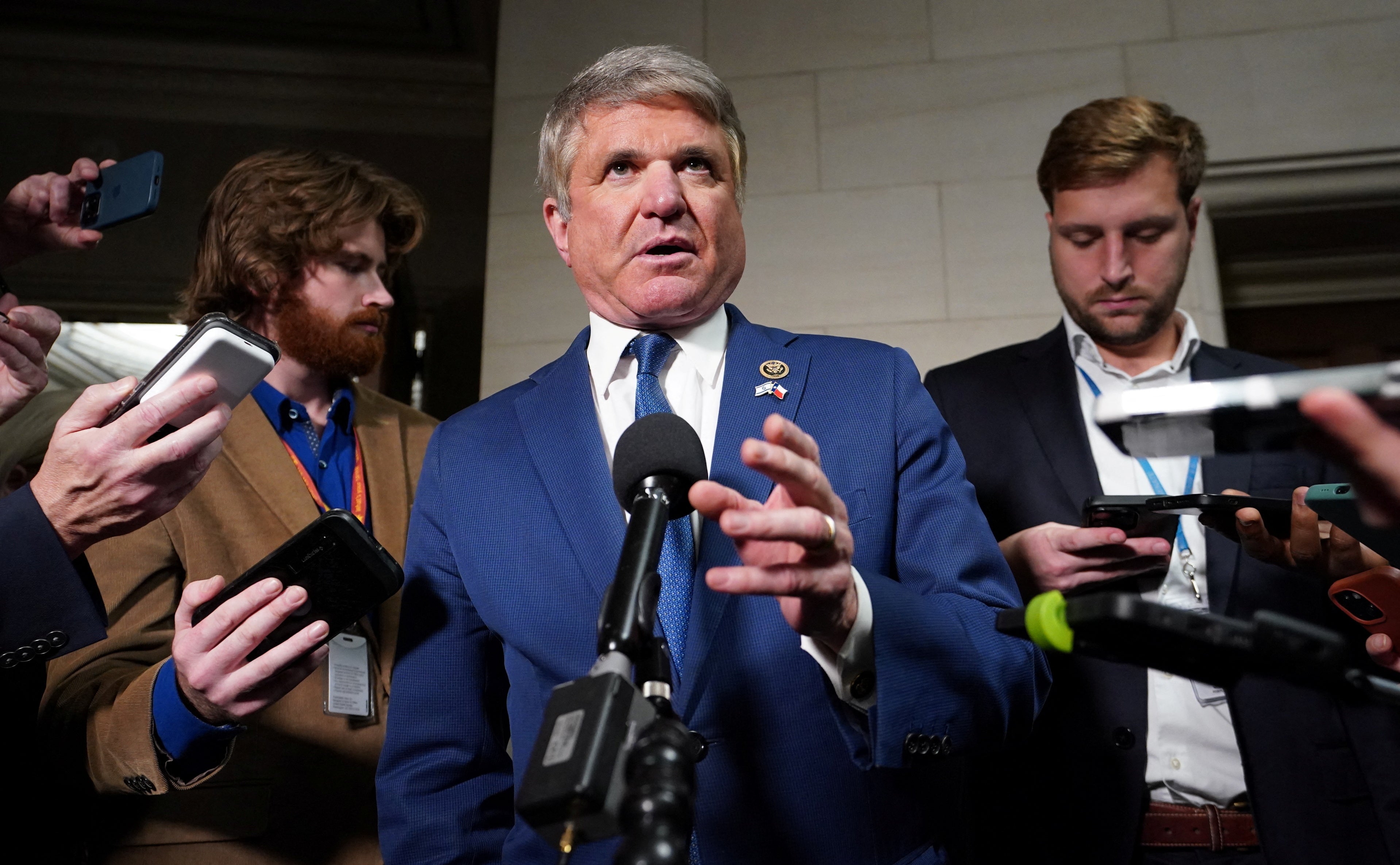 <p>Michael McCaul speaks to reporters  </p>