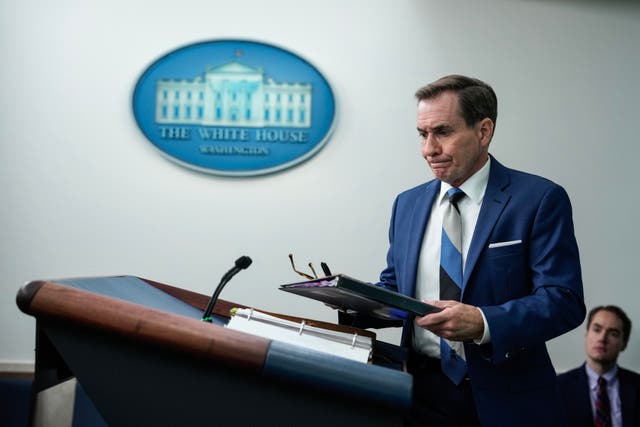 <p>Coordinator for Strategic Communications at the National Security Council John Kirby arrives for the daily press briefing at the White House in Washington, DC</p>