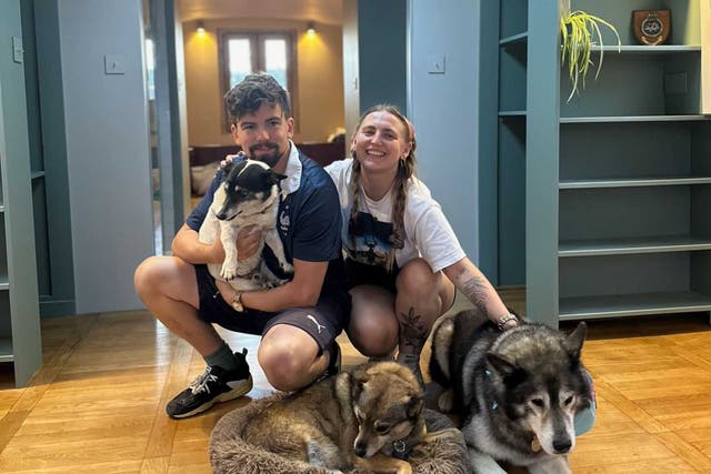 <p>Max with Sorcha and their dogs Pecan, Brenan and Stringer Bell</p>