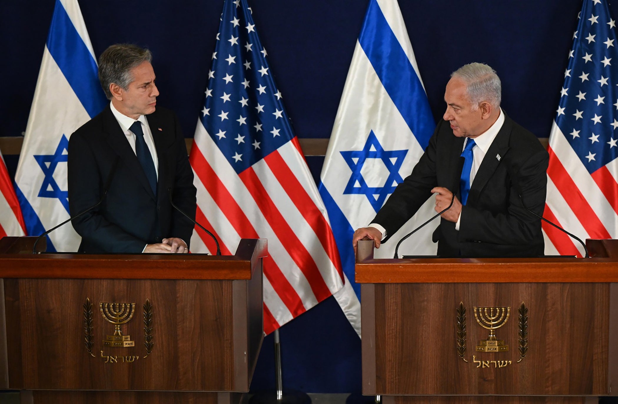 Israeli prime minister Benjamin Netanyahu and US secretary of state Antony Blinken hold a joint press conference
