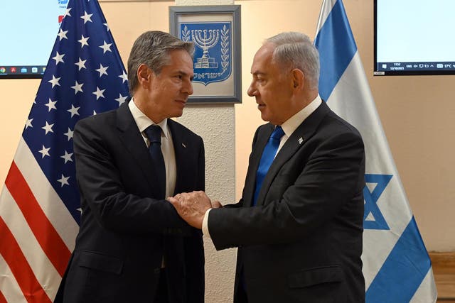 <p>US secretary of state Antony Blinken and Israel’s prime minister Benjamin Netanyahu </p>