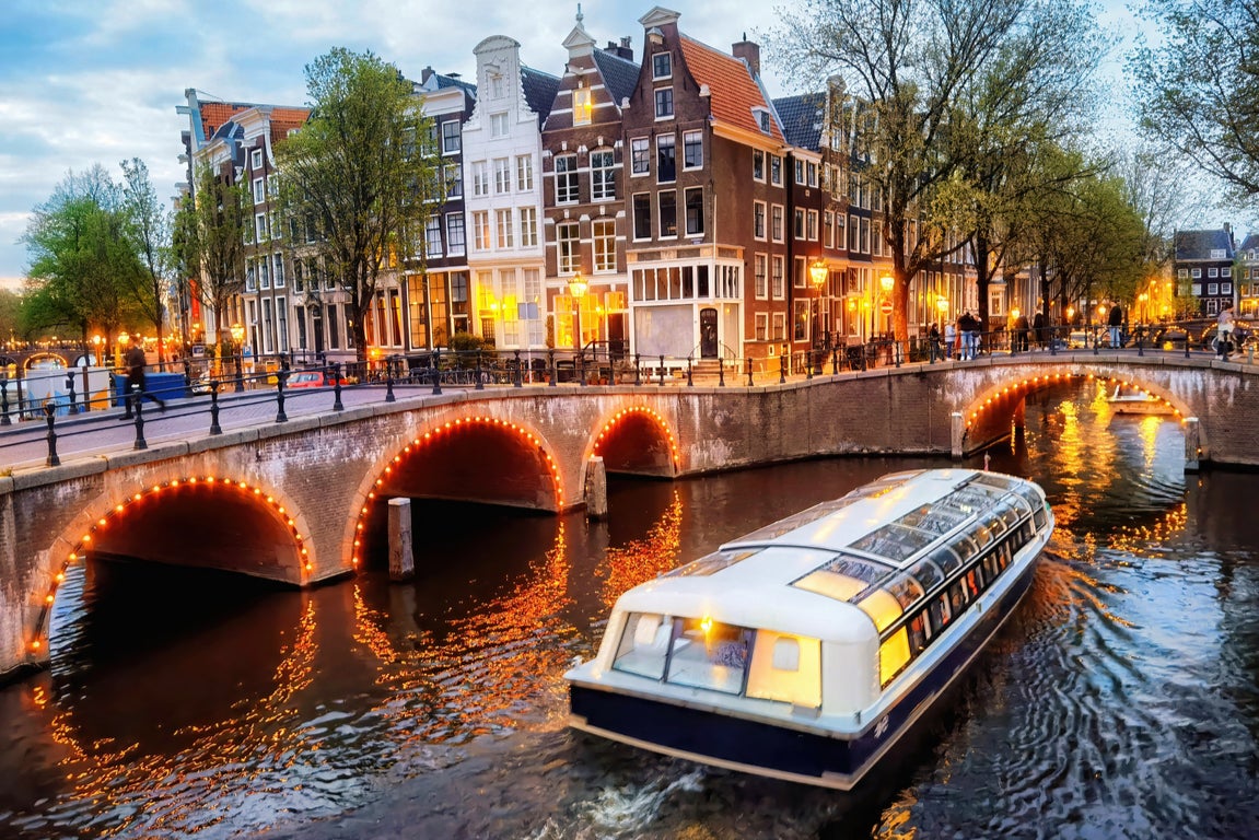 The junction of the Leidsegracht and Keizersgracht canals on Amsterdam’s historic canal ring