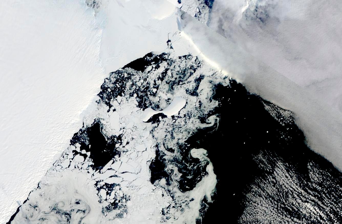 This satellite image provided by Nasa, shows icebergs that formed through an ice shelf collapse