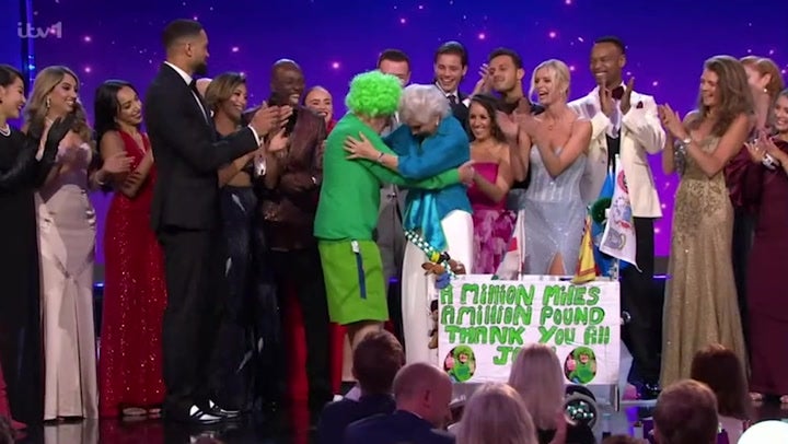 <p>Angela Rippon delights elderly Pride of Britain winner as they dance together on stage.</p>