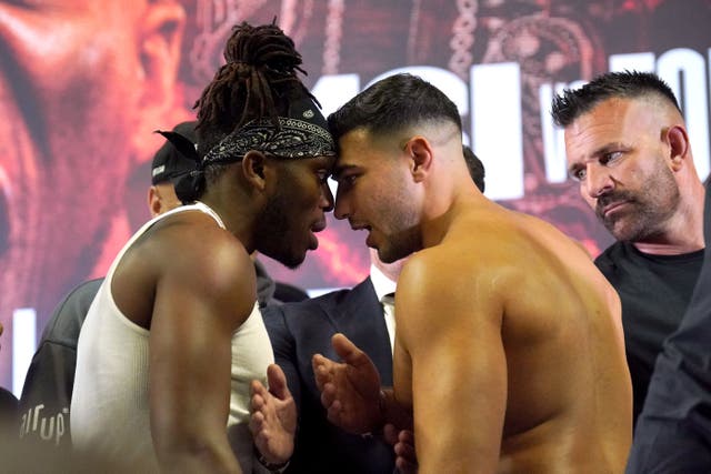 KSI and Tommy Fury head to head during a press conference (Jonathan Brady, PA)