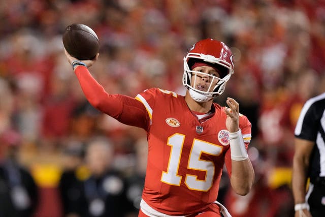 Kansas City Chiefs quarterback Patrick Mahomes throws during the first half of an NFL football game against the Denver Broncos (Charlie Riedel/AP)