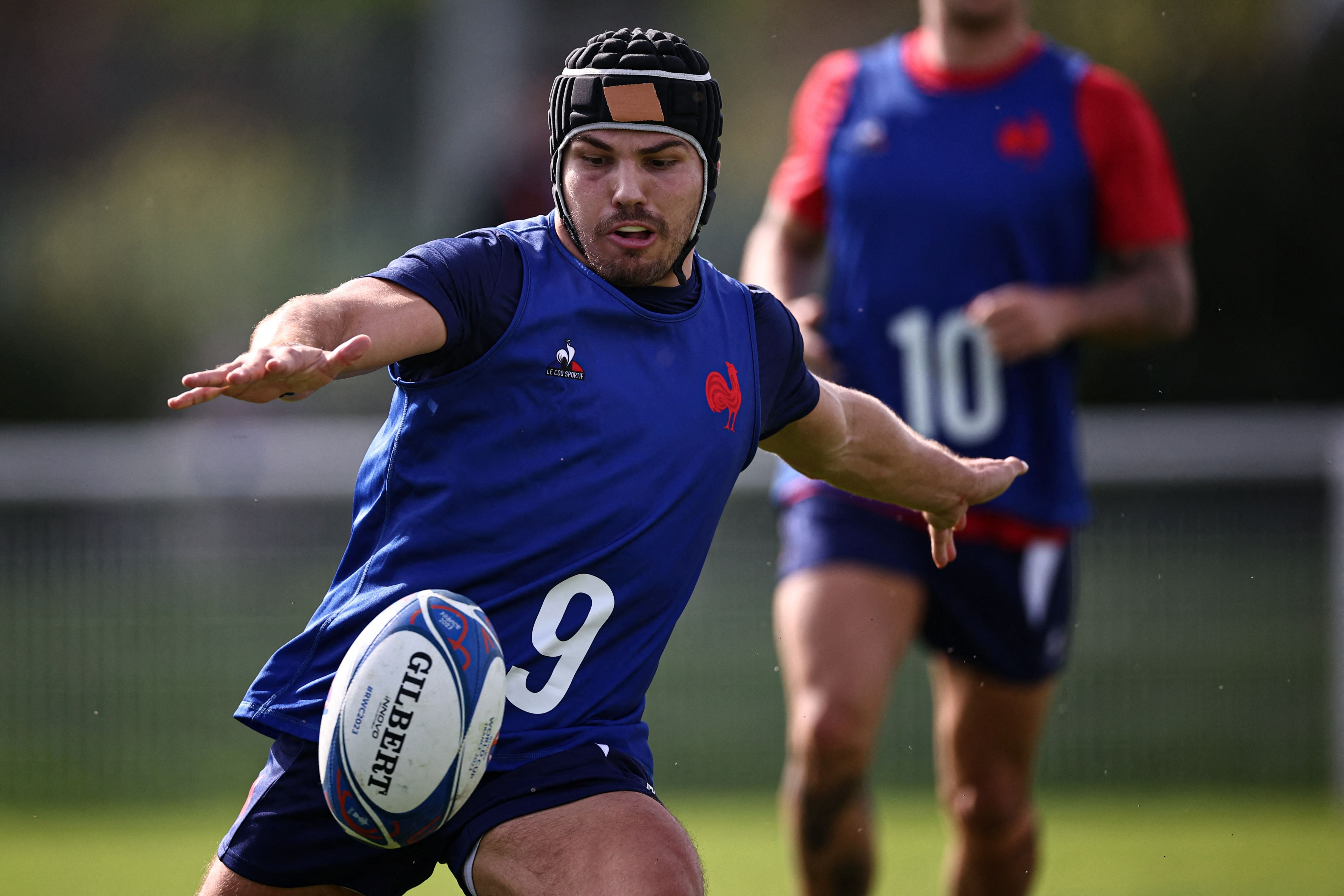 France's scrum-half Antoine Dupont attends a training session on Wednesday at the Stade du Parc in Rueil-Malamaison