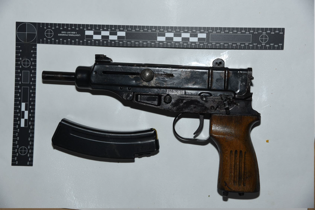 A Skorpion machine gun found under a bed in Birmingham during an NCA operation. (CPS/NCA/PA)