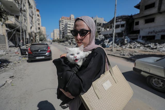 <p>A resident of Gaza City prepares to evacuate following an Israeli warning of increased military operations</p>