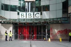 Pro-Palestinian group targets BBC headquarters with red paint ‘blood’ protest