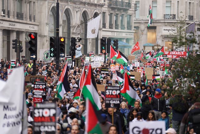 Protesters gathered on Saturday for a March for Palestine in London (James Manning/PA)